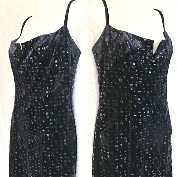 Black Beaded Velvet Leather Dress with Jacket 80s Vintage Italian Couture - Picture 7 of 15